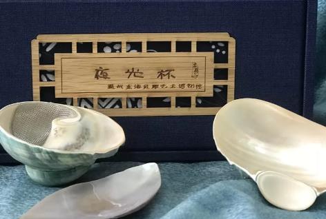 东海贝雕茶具三件套:温州洞头区特色旅游商品贝雕茶具,产地宝