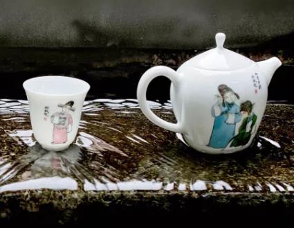 粉墨南戏粉彩手工茶具:温州市特色旅游商品粉彩茶具,产地宝